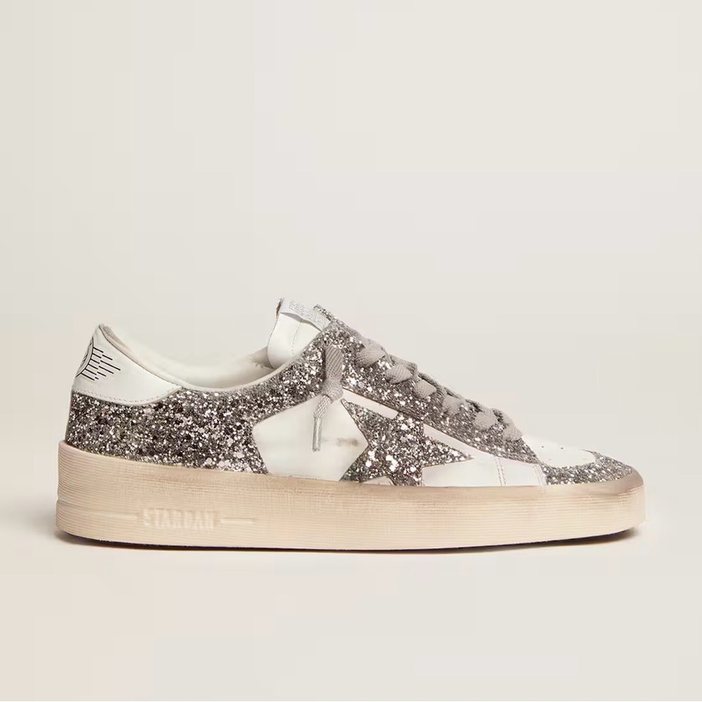 Golden Goose Stardan in White Leather & Glitter Sneakers